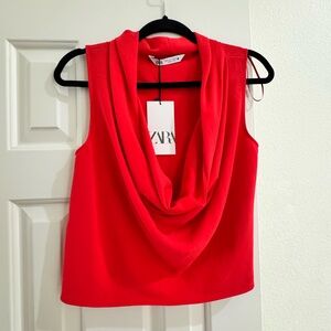 Zara Vibrant Red Sleeveless Drape Top